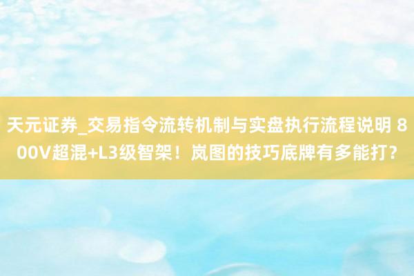 天元证券_交易指令流转机制与实盘执行流程说明 800V超混+L3级智架！岚图的技巧底牌有多能打？